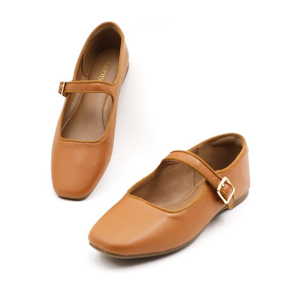 Camel Cushioned Insole Classic Mary Jane Ballet Flat Adjustable Ankle Strap - Picture 7 of 11
